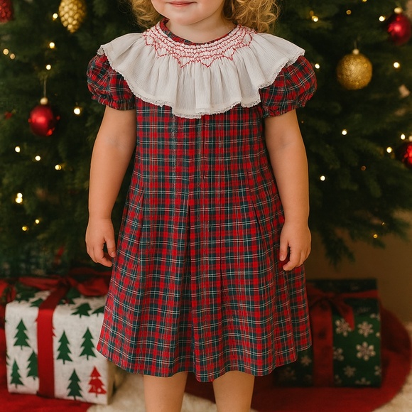 Vintage Handmade Toddler Girl Smocked Holiday Christmas Dress 2T - Picture 1 of 4